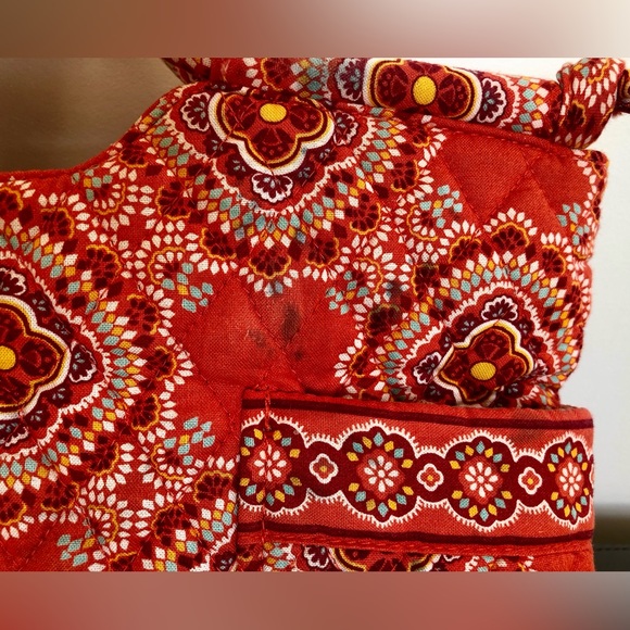 Vera Bradley quilted cotton short tote east west hand bag orange red paisley - Picture 4 of 9